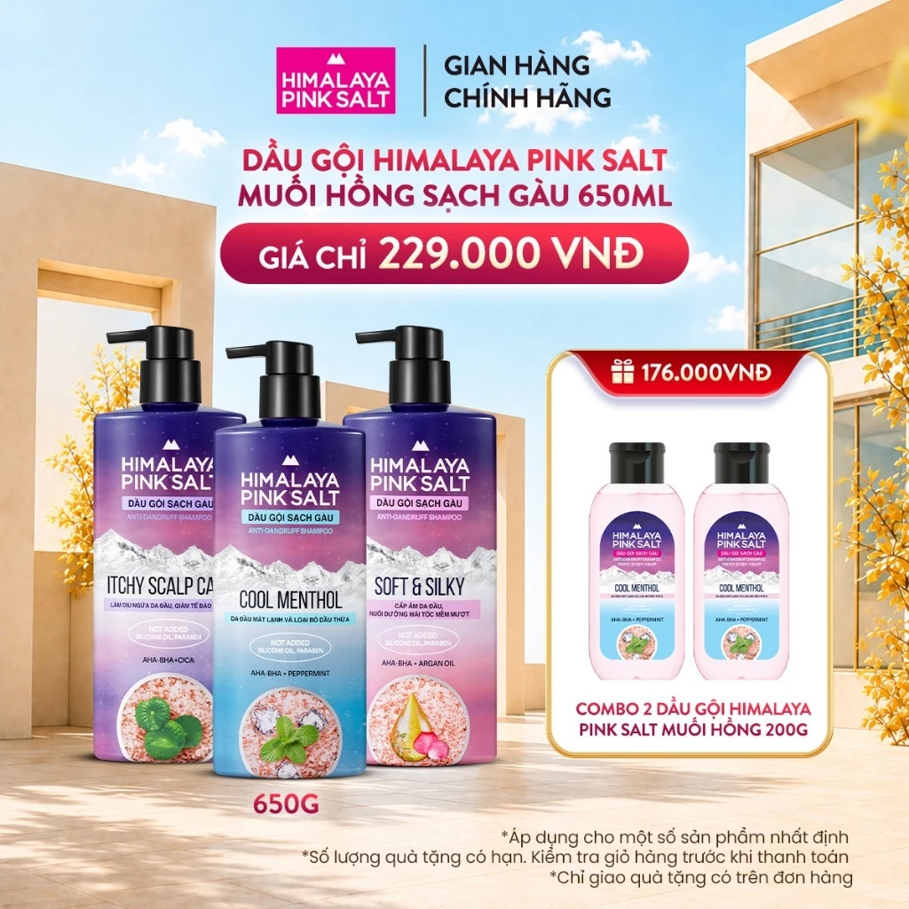 [CHÍNH HÃNG ĐỘC QUYỀN TRÊN LIVESTREAM] Dầu gội Muối Hồng Sạch Gàu giúp sảng khoái da đầu Himalaya Pink Salt 650ml