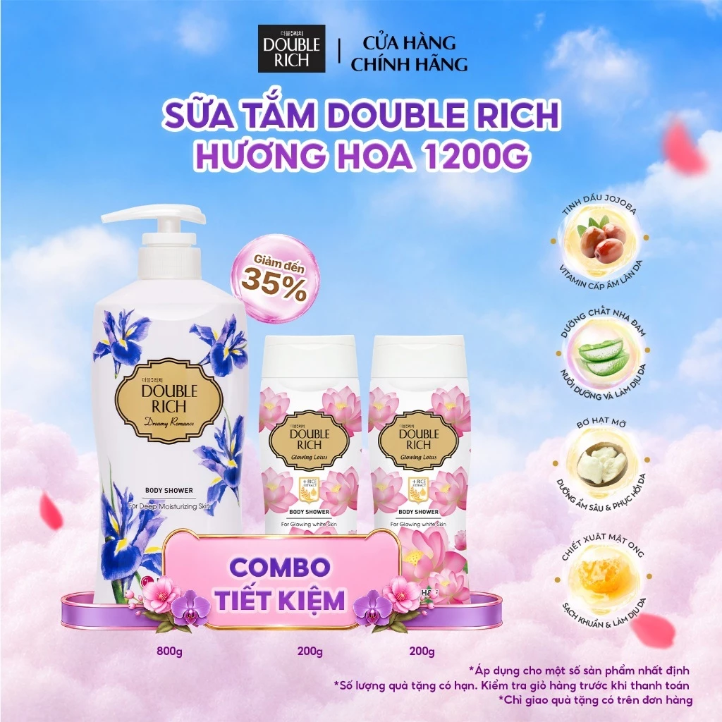 [CHÍNH HÃNG ĐỘC QUYỀN TRÊN LIVESTREAM] Sữa Tắm Double Rich Hương Hoa Dưỡng Ẩm Da Mịn Màng 800ml Lưu Hương Dịu Nhẹ