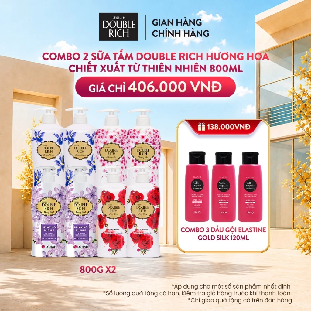 [Hannah Olala x LG Daily Beauty] Combo 2 Sữa tắm Double Rich Hương hoa chiết xuất từ thiên nhiên 800ml