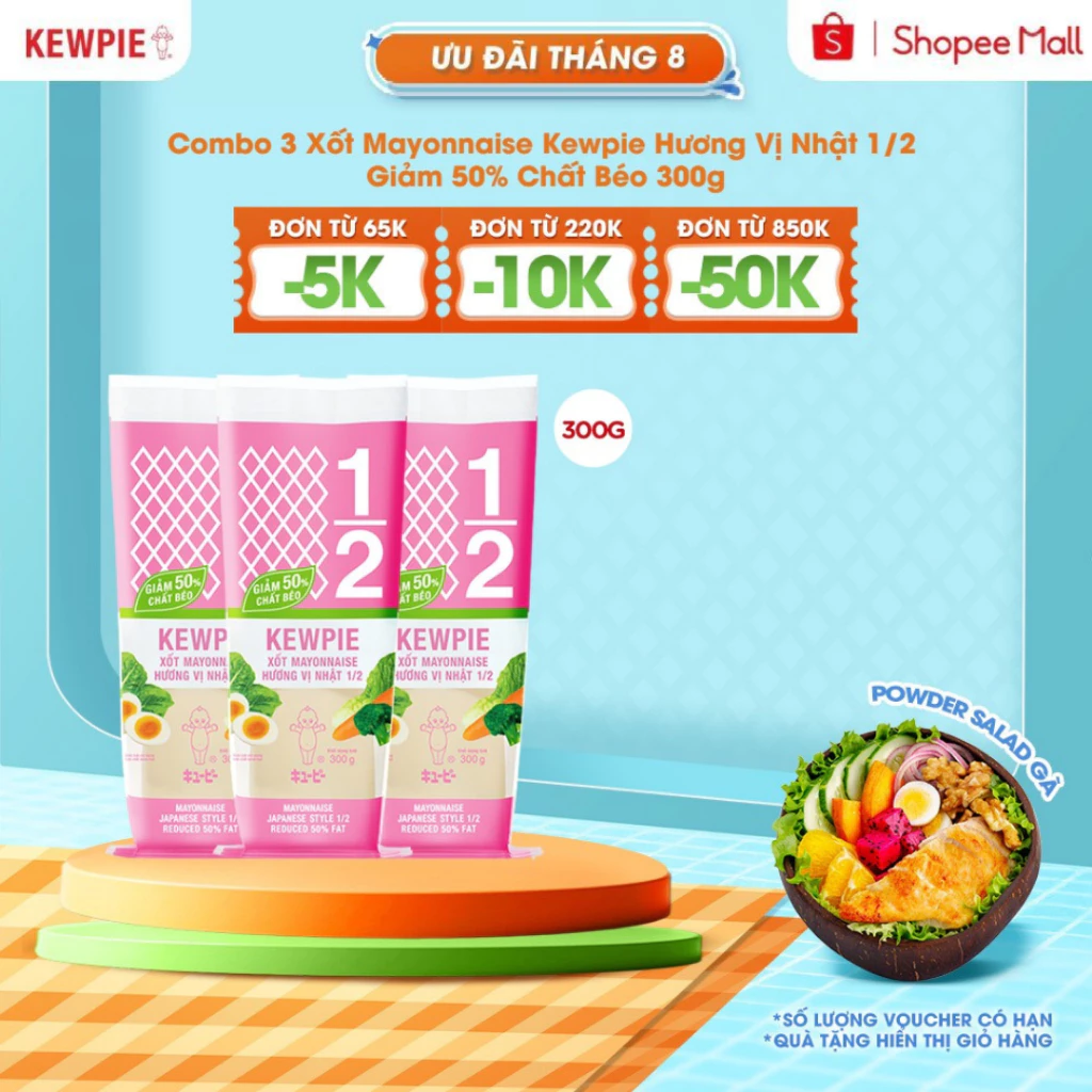 Combo 3 Xốt Mayonnaise Kewpie Hương Vị Nhật 1/2 Giảm 50% Chất Béo 300g
