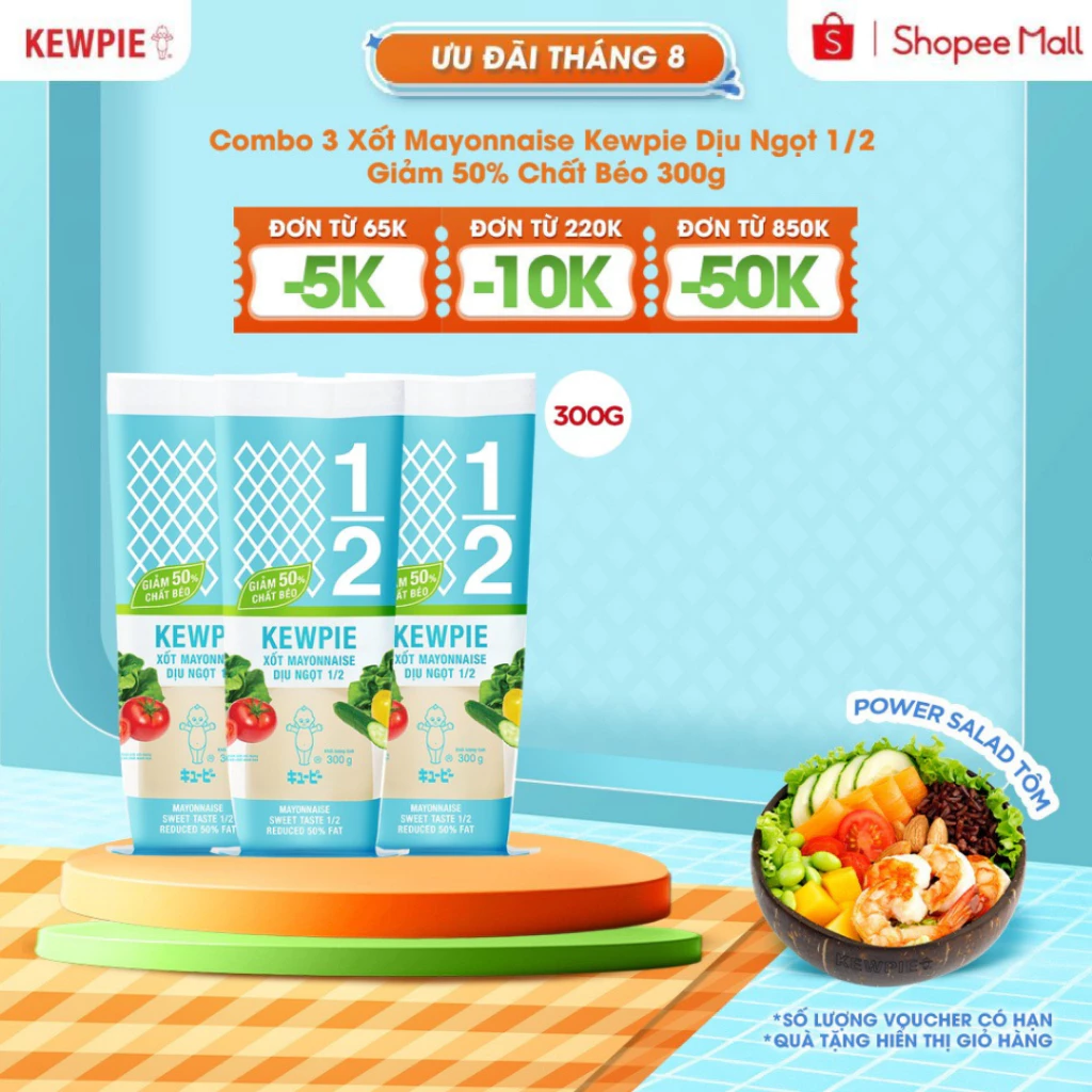 Combo 3 Xốt Mayonnaise Kewpie Dịu Ngọt 1/2 Giảm 50% Chất Béo 300g
