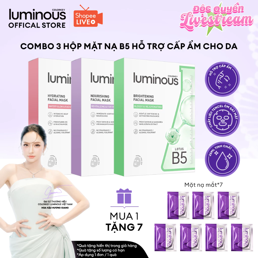 [KOL-EX] COMBO 3 Hộp Mặt Nạ Giấy Colorkey Luminous Vitamin B5 Cấp Ẩm Cho Da Mịn Màng 10 miếng/hộp