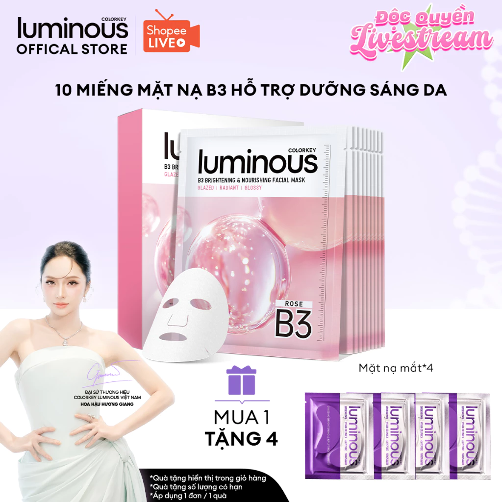 [KOL] Hộp 10 Miếng Mặt Nạ Giấy Colorkey Luminous B3 Thế Hệ Mới, Hỗ Trợ Dưỡng Sáng Da Mịn Màng 30ml/miếng