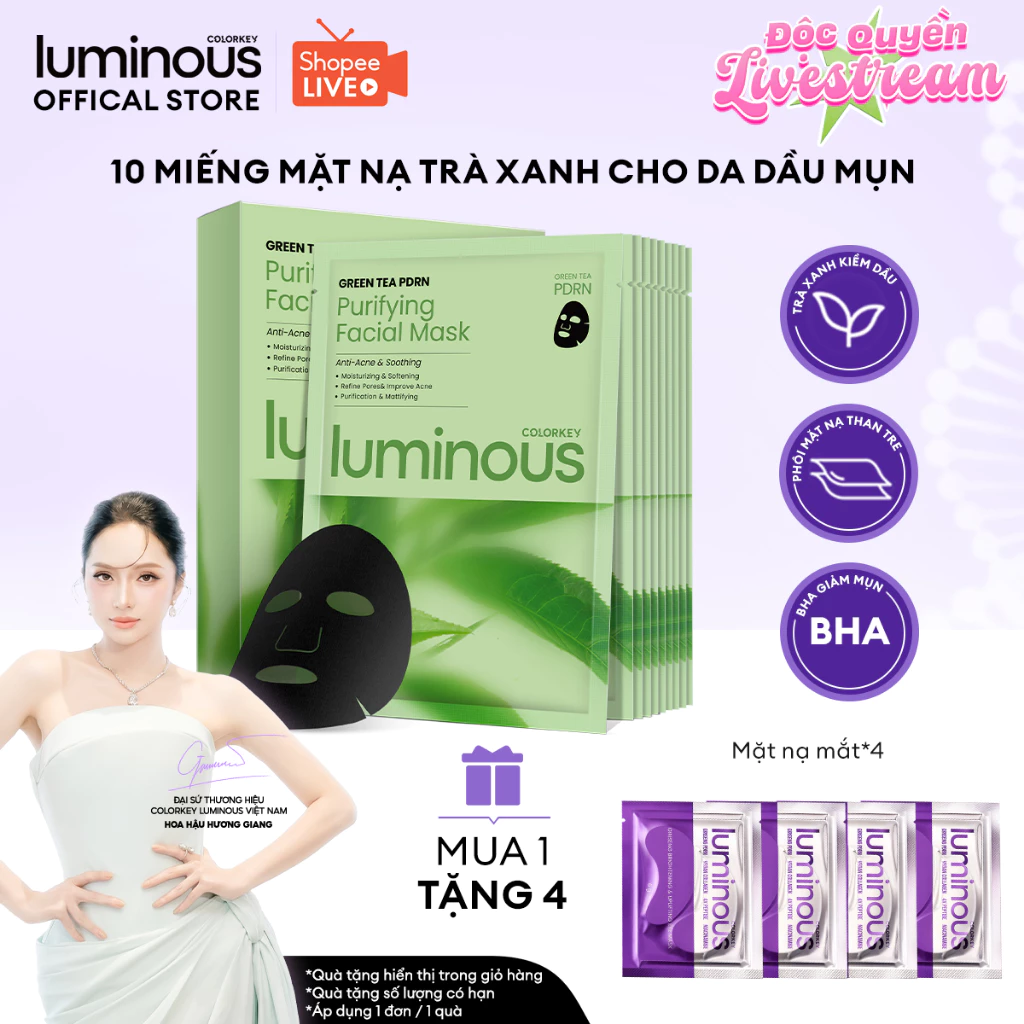 [KOL] Mặt nạ giấy trà xanh Colorkey Luminous PDRN hỗ trợ giảm dầu mụn 25ml/Miếng