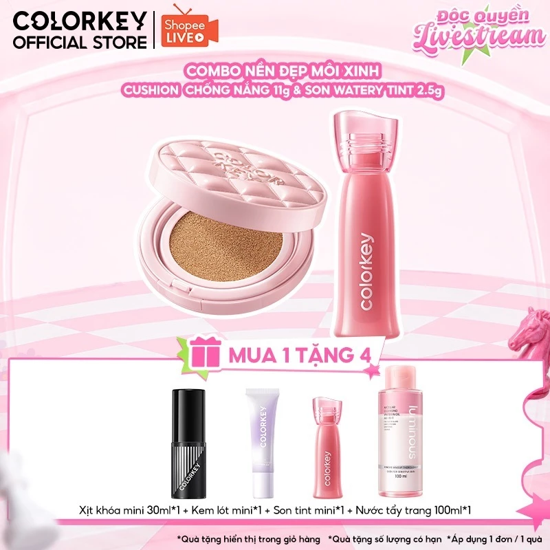 [KOL-EX]  Combo Son Tint COLORKEY lâu trôi phiên bản Pokky Mao Giới Hạn 2,5g & Phấn nước chống nắng SPF 50+ PA++++ 11g