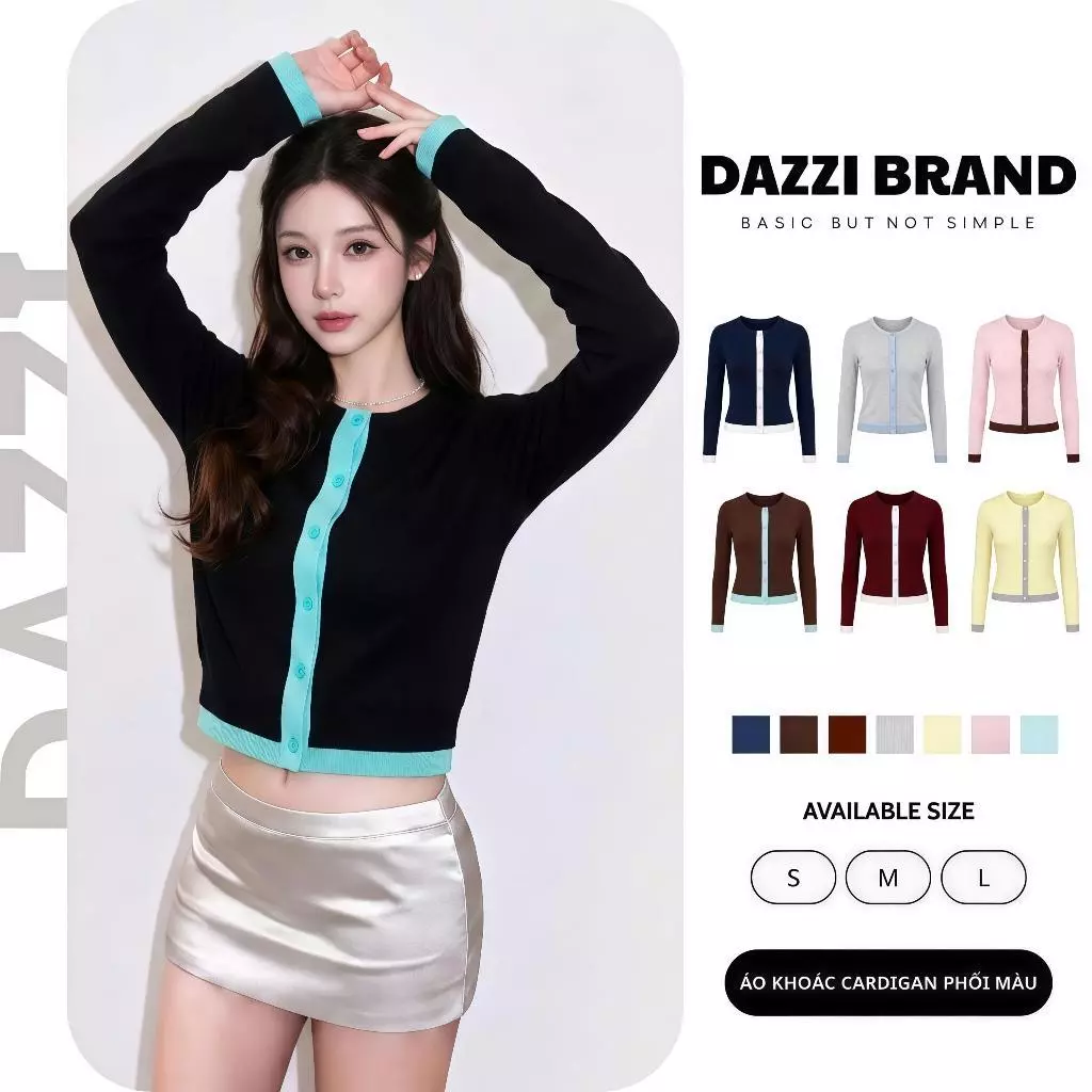 Áo Khoác Cardigan tay dài phối màu trẻ trung chất thun mịn mát DAZZI K05
