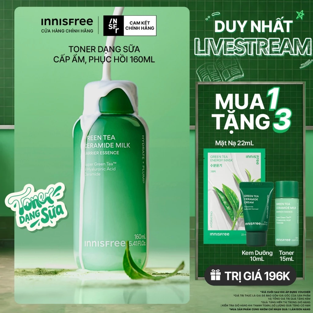 INNISFREE [Live] Toner dạng sữa cấp ẩm, phục hồi INNISFREE Green Tea Ceramide Milk 160ml