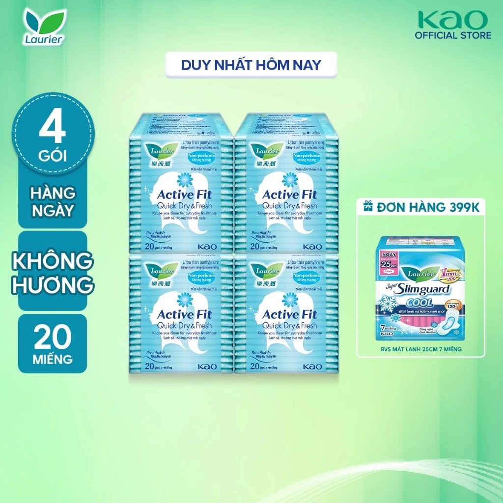 Combo 4 Băng vệ sinh hàng ngày Laurier Active Fit mềm mịn khô thoáng 20 miếng