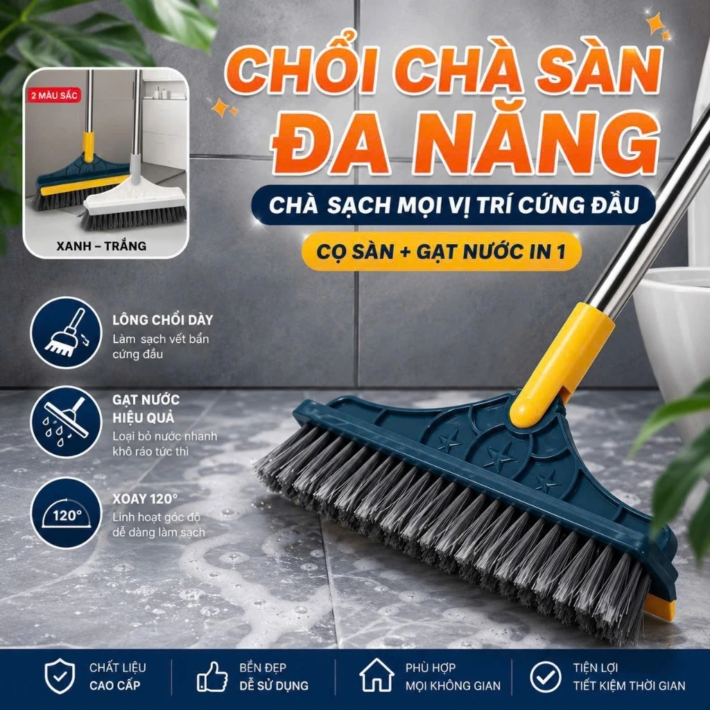 Cây Chà Sàn Nhà Tắm Đa Năng 2 Trong 1, Chổi Cọ Sàn Gạt Nước Phòng Tắm Nhà Vệ Sinh Lau Kính Tiện Dụng