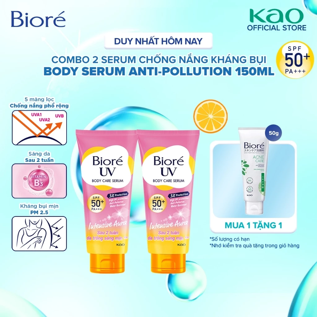 [LIVESTREAM] Combo 2 Biore UV Serum Chống Nắng Dưỡng Thể Kháng Bụi - Sáng Da Mịn Màng SPF50+/PA+++ 150ml