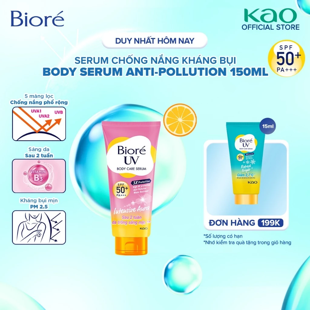 Biore UV Serum Chống Nắng Dưỡng Thể Kháng Bụi - Sáng Da Mịn Màng SPF50+/PA+++ 150ml