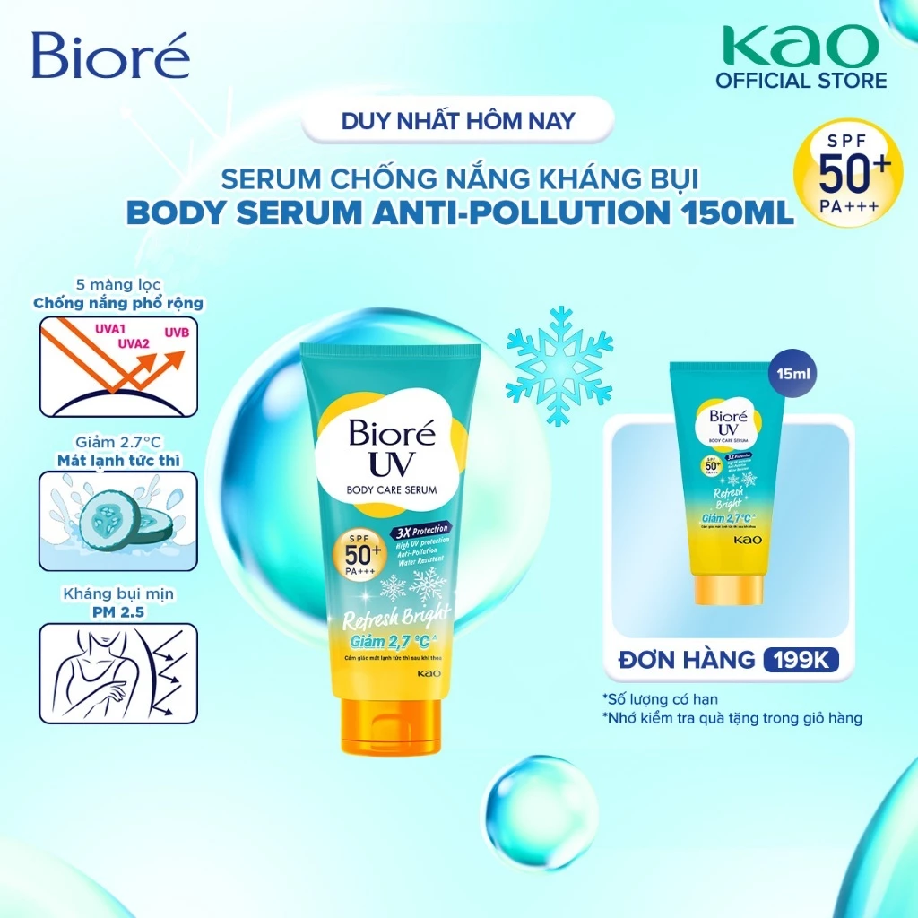 [LIVESTREAM] Biore UV Serum Chống Nắng Dưỡng Thể Kháng Bụi - Sáng Mịn Mát Lạnh SPF50+/PA+++ 150ml