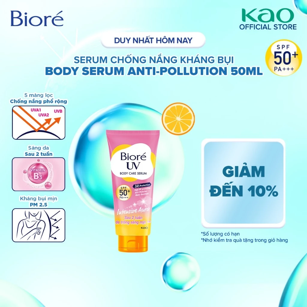 Biore UV Serum Chống Nắng Dưỡng Thể Kháng Bụi - Sáng Da Mịn Màng SPF50+/PA+++ 50ml