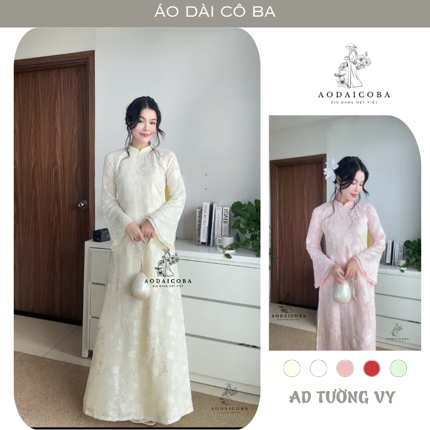 [BST 2027 ] Áo dài cách tân TƯỜNG VY chất tơ kim sa dáng suông 4 tà tay loe hiện đại sang trọng mặc lễ Tết , sự kiện - Á