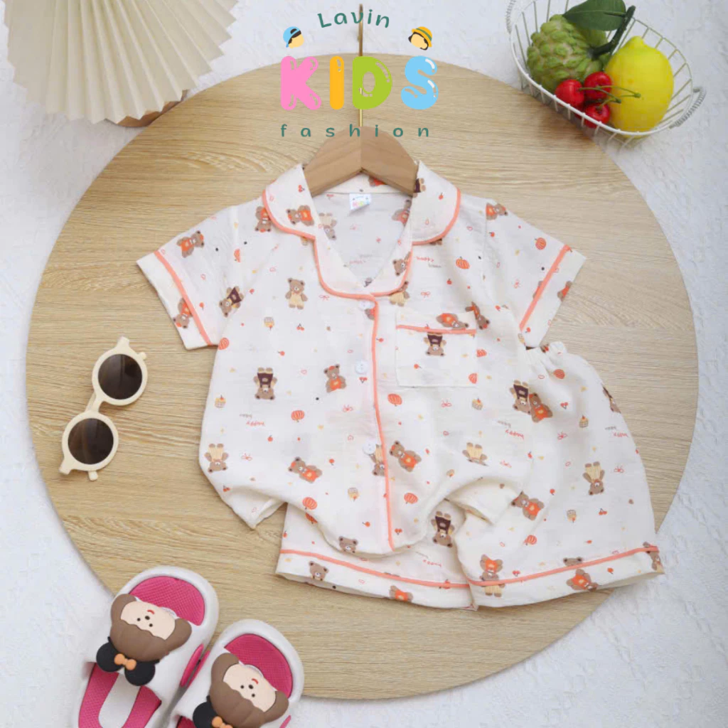 Bộ Pijama đùi vải cotton Hàn cho bé gái Lavin Kids 5-20kg mềm mại, thoáng mát, ít co rút