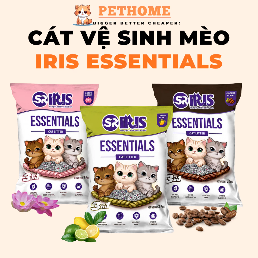Cát Vệ Sinh Cho Mèo IRIS Essentials 3 Mùi Hương, Thấm Hút Nhanh, Khử Mùi Tốt, Ít Bụi Vón Cục Nhanh