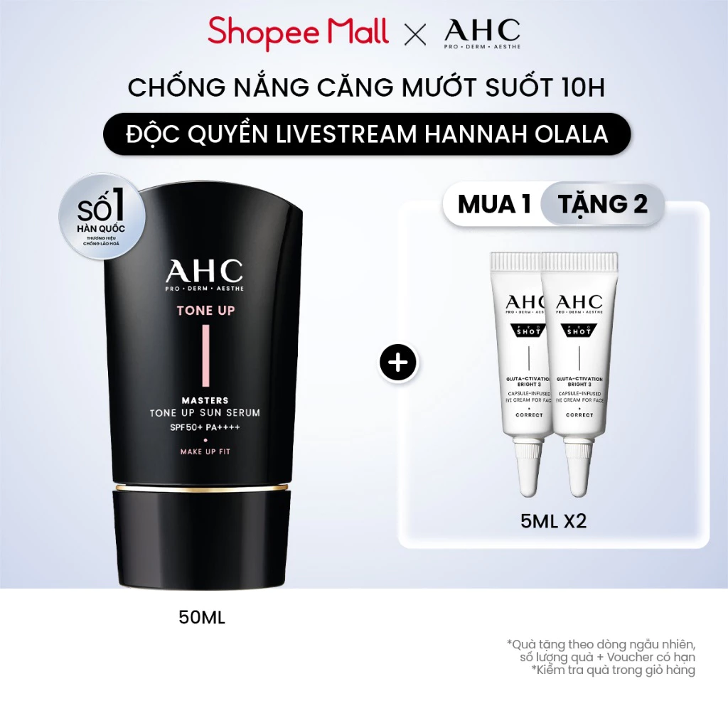 [AHCxĐộc quyền HANNAH] Serum Chống Nắng Hiệu Chỉnh Sắc Da, Nâng Tone Chuẩn Hàn (50 ml) AHC MASTERS TONE UP SUN SERUM