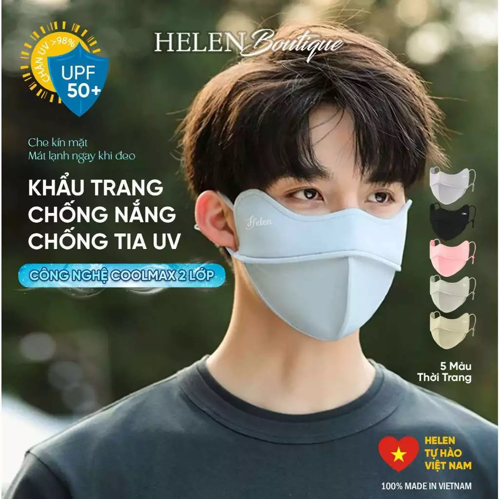 [COMBO TIẾT KIỆM] Khẩu Trang Vải Băng Lạnh Chống Nắng, Chặn UV Dày Mát Mịn, UPF 50+, Dáng 5D Thoáng Khí, HELEN BOUTIQUE
