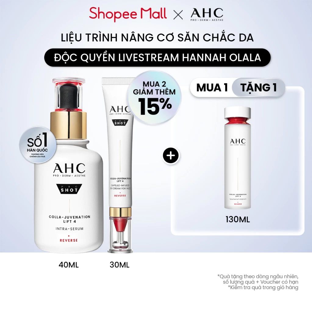 [AHCxĐộc quyền HANNAH] Bộ đôi Tinhchất Serum + Kem mắt chomặt nâng cơ săn chắc/cấp ẩm căng bóng/ mờ nám sáng da AHC 40ML