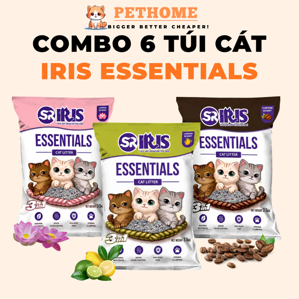 [Tải 6 Túi] Cát Vệ Sinh Cho Mèo IRIS Essentials 3 Mùi Hương, Thấm Hút Nhanh, Ít Bụi Vón Cục Nhanh