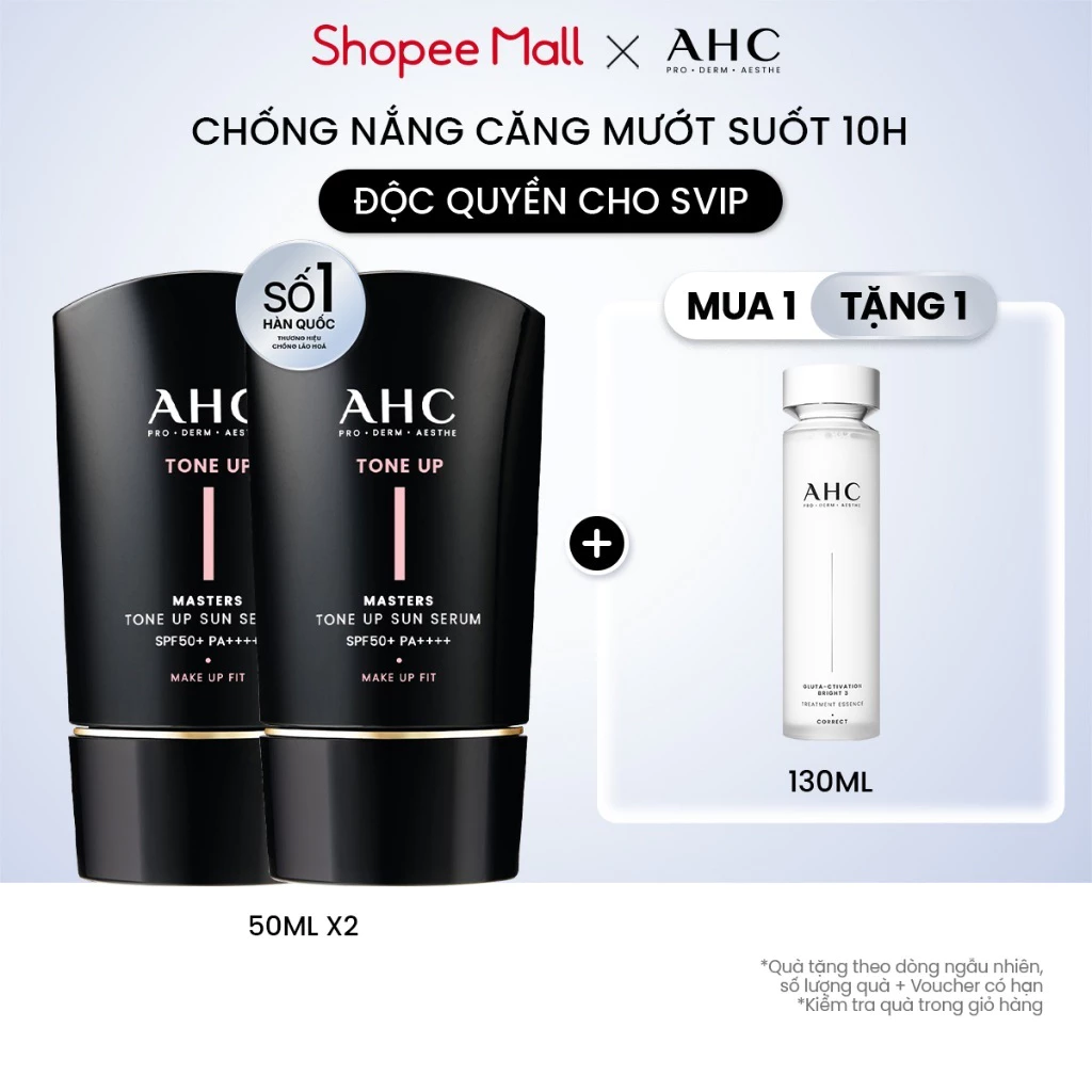 [SVIP2] Bộ đôi Serum Chống Nắng Hiệu Chỉnh Sắc Da, Nâng Tone Chuẩn Hàn (50 ml x 2) AHC MASTERS TONE UP SUN SERUM