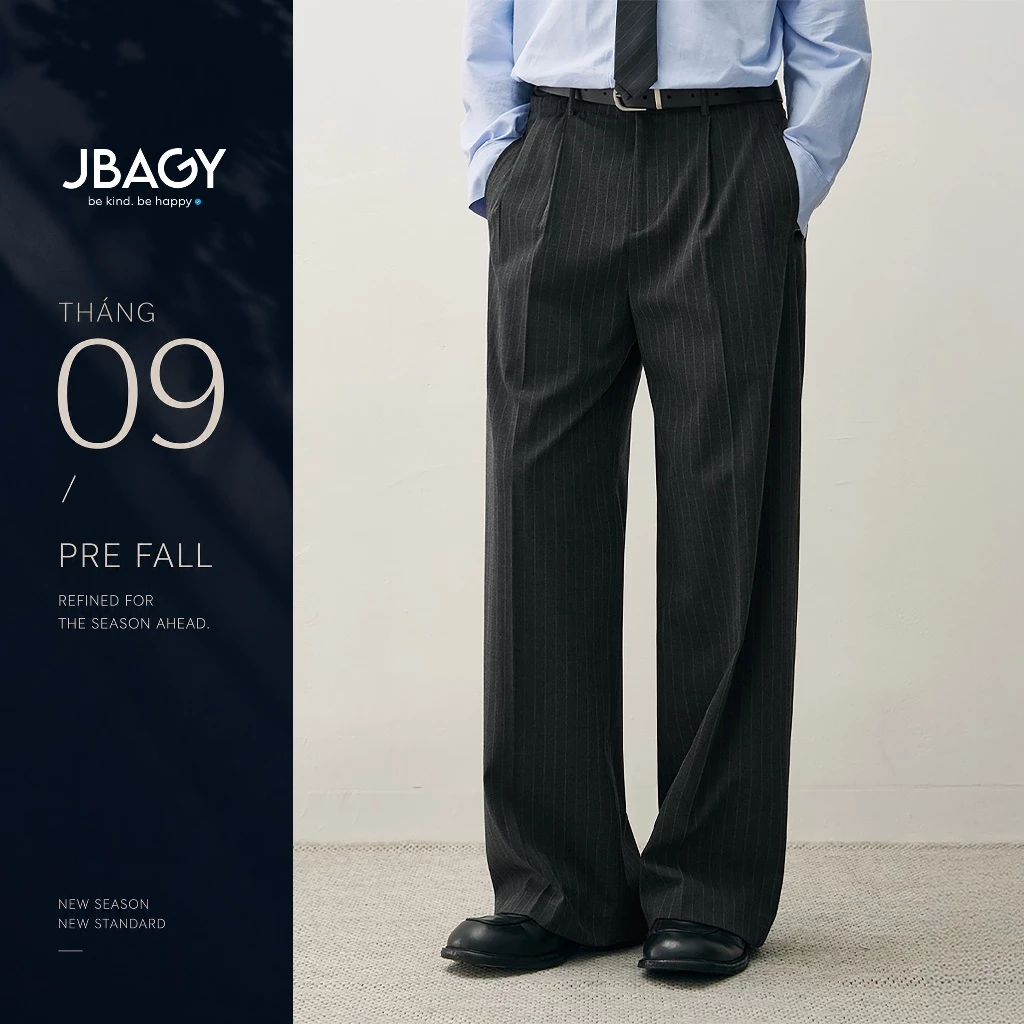 Quần tây nam kẻ sọc vải Tweed ống rộng xếp ly cao cấp Thương Hiệu JBAGY - JA0305 (D8K8)