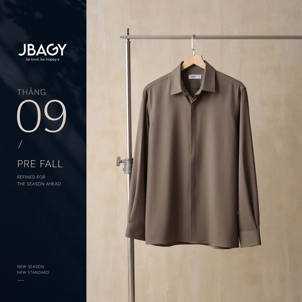 Áo sơ mi nam dài tay Nâu Vintage giấu khuy form rộng tinh tế JBAGY - JS0101