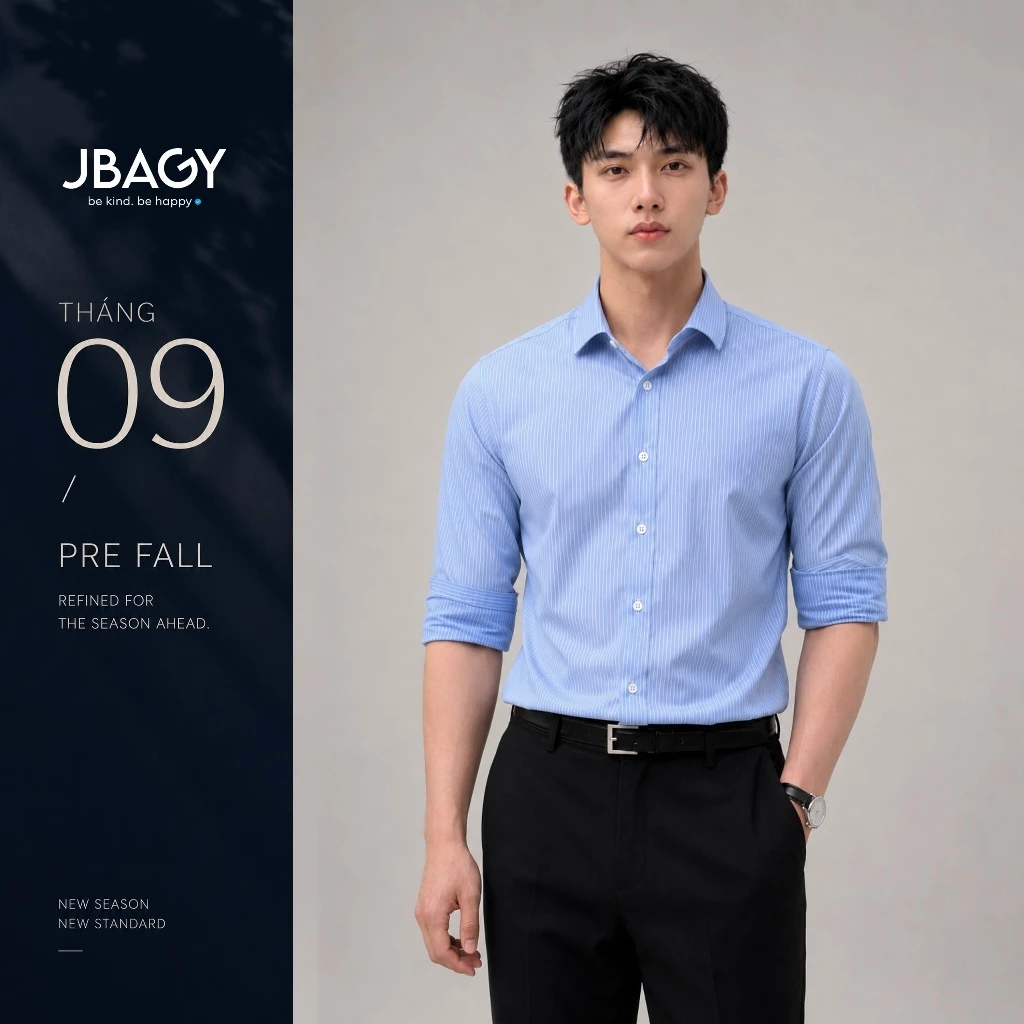 New Arrivals | Áo sơ mi nam kẻ sọc dài tay thanh lịch vải ít nhăn cao cấp JBAGY - JS0103