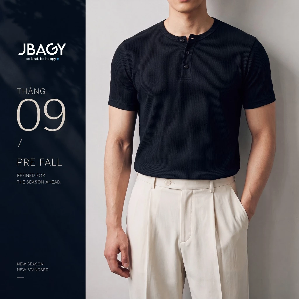 Áo thun nam Henley shirt vải thun gân form Muscle cao cấp JBAGY - JT2602