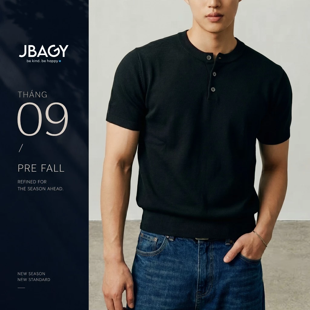 Áo thun nam dệt kim tay ngắn Henley cao cấp JBAGY - JT2601