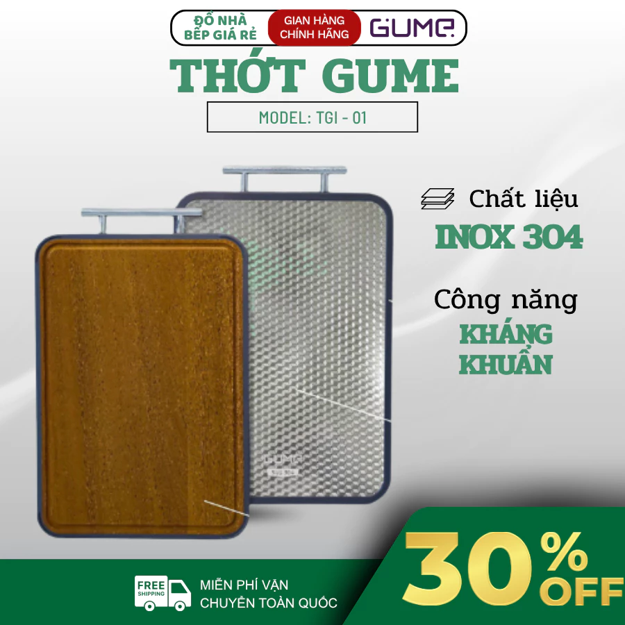 Thớt 2 Mặt Gỗ Inox Gume Thớt Dày Dặn Chắn Chắn Có Tay Cầm, Inox Kháng Khuẩn An Toàn Cho Sức Khỏe - Haatz Online