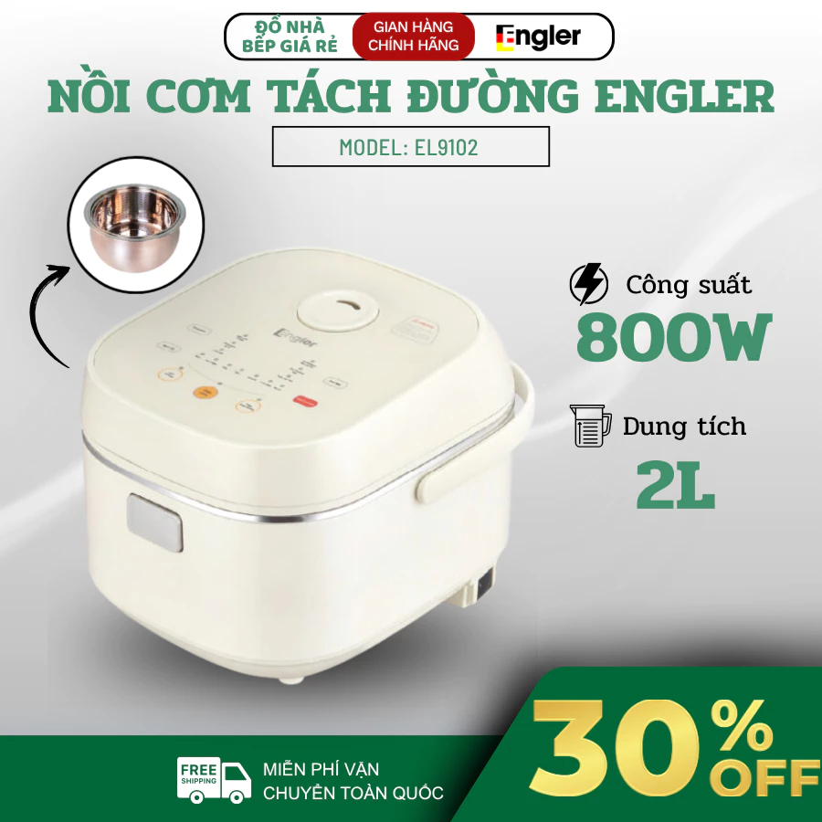 Nồi Cơm Tách Đường Hoa Mai Engler EL9102 Dung Tích 2L Giảm Đường Hiệu Qủa Tốt Cho Người Ăn Kiêng- Đồ Nhà Bếp Giá Rẻ