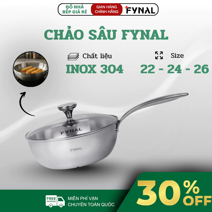 Chảo Sâu Lòng Inox Fynal 3 Size Tiện Lợi Inox 316 An Toàn Cho Sức Khỏe, Tay Cầm Chắc Chắn Phù Hợp Mọi Loại Bếp - Haatz O