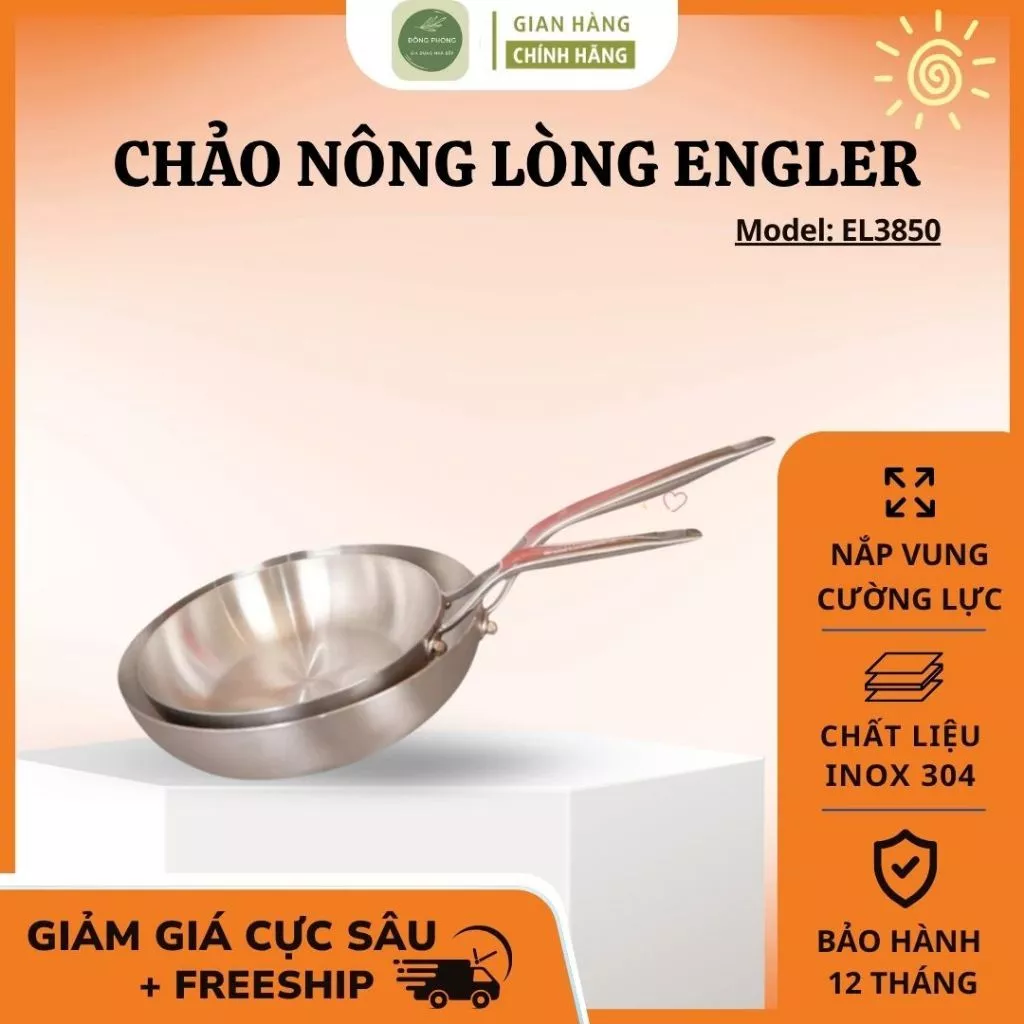 Chảo Cạn Inox Engler EL3850 Gia Nhiệt Nhanh Tiết Kiệm Điện, Bề Mặt Bóng Gương Dễ Vệ Sinh - Đông Phong