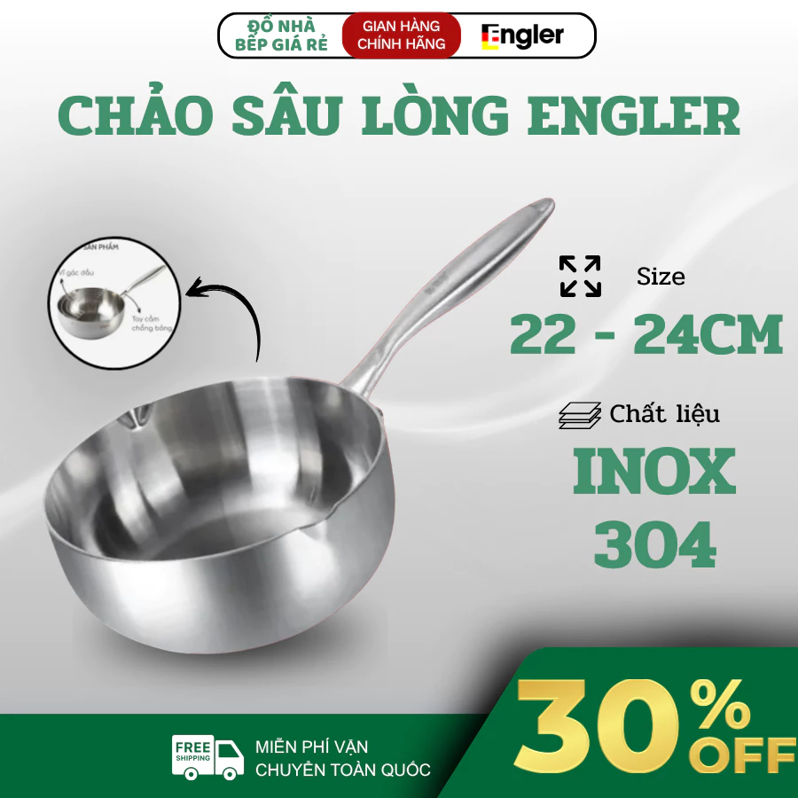 Chảo Sâu Lòng EL3860 Đáy 5 Lớp Engler Nguyên Khối, Inox 304 Cao Cấp An Toàn Cho Sức Khỏe - Haatz Online