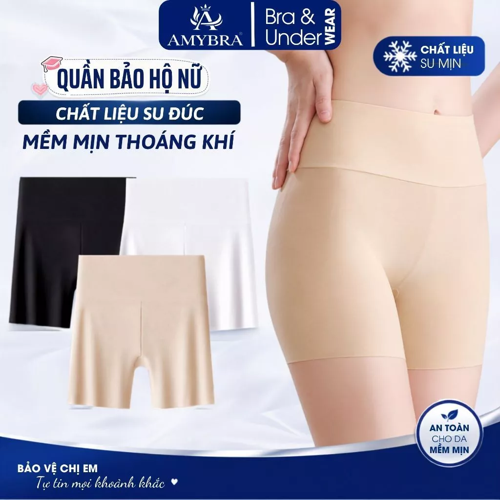 Quần Lót Nữ Mặc Váy Cạp Cao Ôm Eo, Quần Bảo Hộ Mặc Trong Váy Chất Su Mịn Thoáng Mát AMYBRA V8941