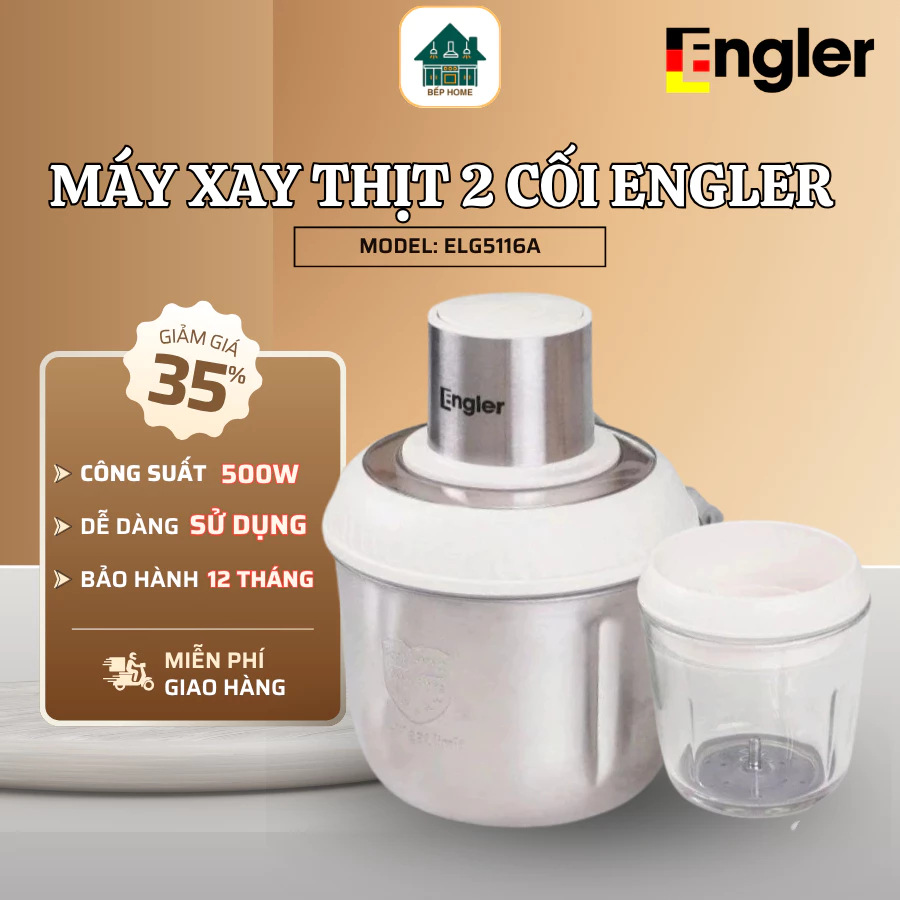 Máy Xay Thịt 2 Cối Engler EGL5116A  Nút Nhấn Đơn Giản Dễ Dùng, Thiết Kế Gọn Nhẹ Tiện Lợi Hằng Ngày - Bếp Home