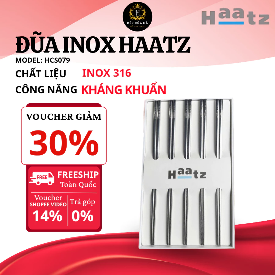 Hộp 10 Đôi Đũa Inox, đũa inox không gỉ 316 Chính Hãng Haatz  Chống Trơn Trượt Hàng Cao Cấp - Bếp Của Hà