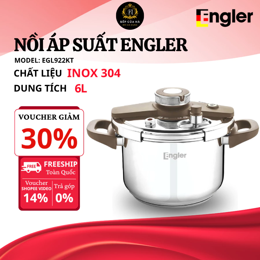 Nồi áp suất inox Engler EGL 922KT dung tích 6L inox 304 an toàn bền bỉ dùng trên mọi loại bếp- Bếp Của Hà