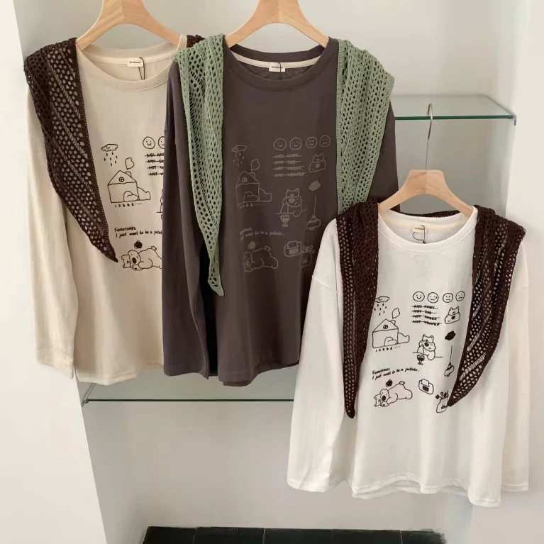 Áo dài tay nữ thun giấy thời trang gam màu thu đông Menina_studio, áo tay dài nữ form rộng (không kèm khăn)