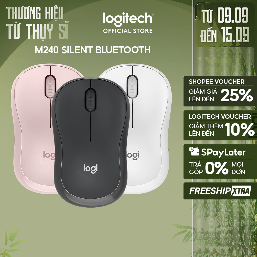 Chuột Bluetooth Logitech M240 Silent - Không dây, Nhỏ gọn, Tương thích Windows, macOS, ChromeOS