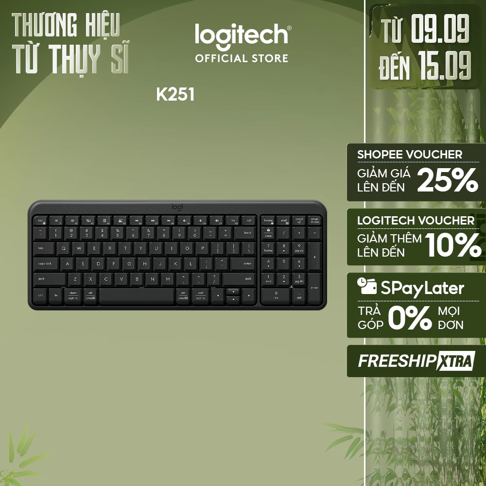 Bàn phím không dây Bluetooth Logitech K251 - Dễ kết nối, dễ thiết lập, thiết kế nhỏ gọn