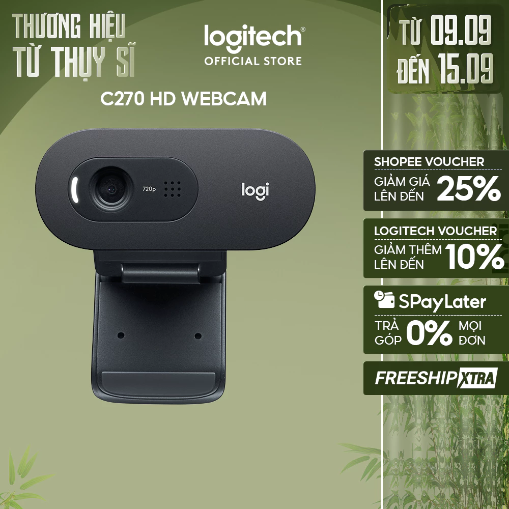 Webcam Logitech C270 720p HD - Góc cam 55o, mic giảm ồn, tự chỉnh sáng, chụp ảnh 3MB
