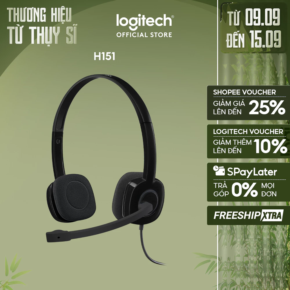 Tai nghe chụp tai Logitech H151 - 1 jack 3.5mm, Mic khử giảm tiếng ồn, âm thanh nổi