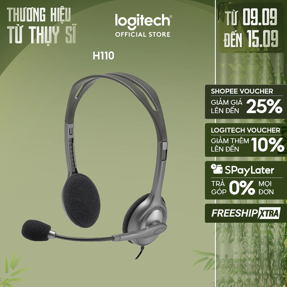 Tai nghe chụp tai Logitech H110 - 2 jack 3.5mm, Mic khử giảm tiếng ồn, âm thanh nổi