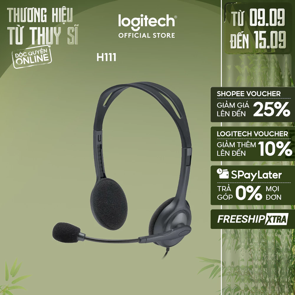 Tai nghe chụp tai Logitech H111 - 1 jack 3.5mm, Mic khử giảm tiếng ồn, âm thanh nổi