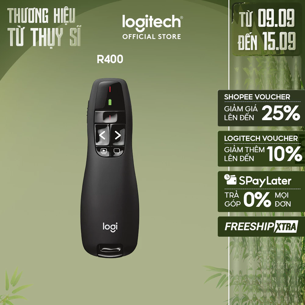 Bút trình chiếu từ xa Logitech R400 - Không dây USB 15m, nút bấm tiện lợi