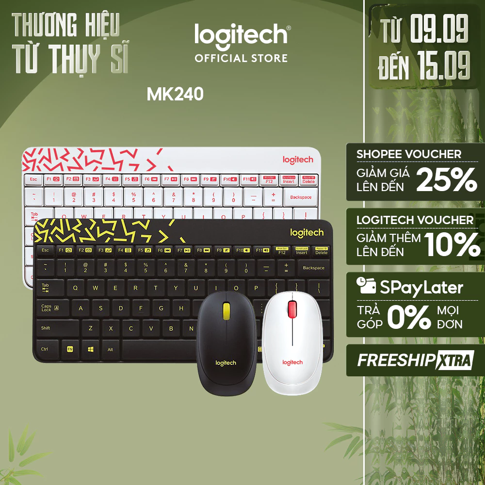 Combo chuột phím không dây Logitech MK240 - nhỏ gọn, 1 đầu thu USB, pin lâu