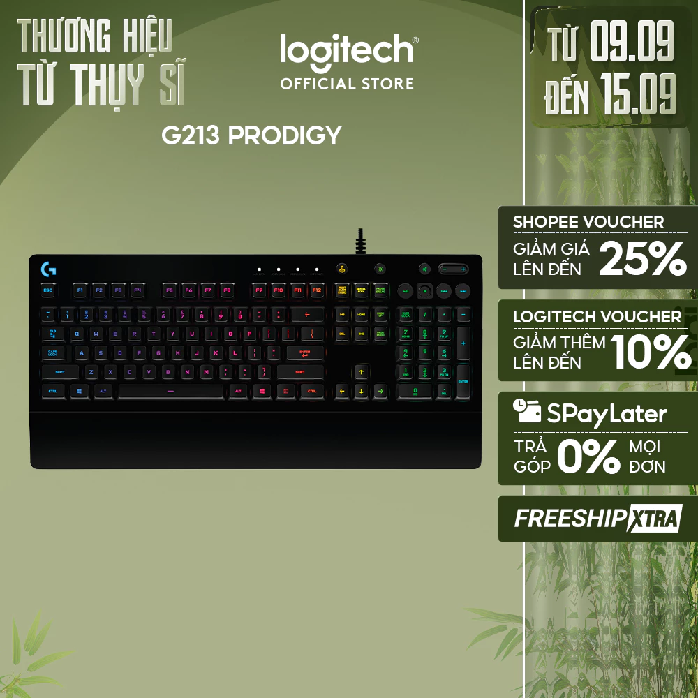Bàn phím gaming có dây Logitech G213 Prodigy - RGB, Full size, chống tràn bền bỉ