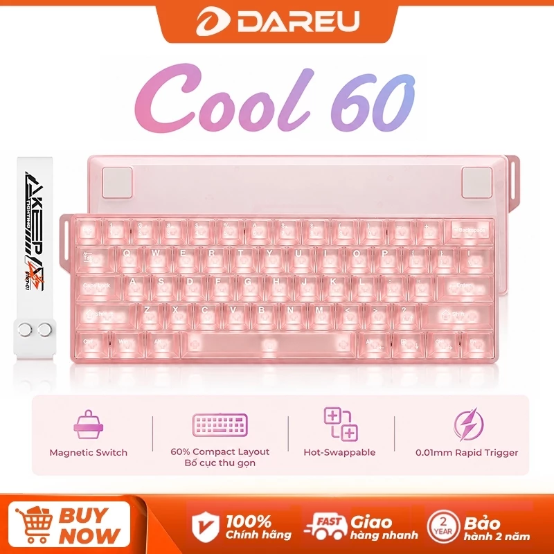 Dareu COOL60 Bàn phím cơ gaming Layout 60% sử dụng switch từ tính điểm kích hoạt 0.01mmHỗ trợ thay nóng hot-swap